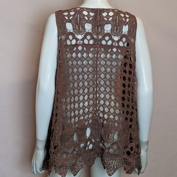 Crochet Festival Hippie Open Front Sleeveless Bohemian Cardigan Top - Picture 3 of 7